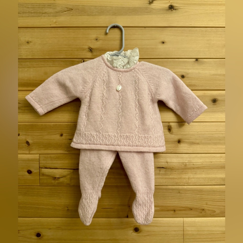 Dr Kid 3 Months Baby Pink Wool Cashmere Blend Cable Knit Set Cozy Warm Coquette